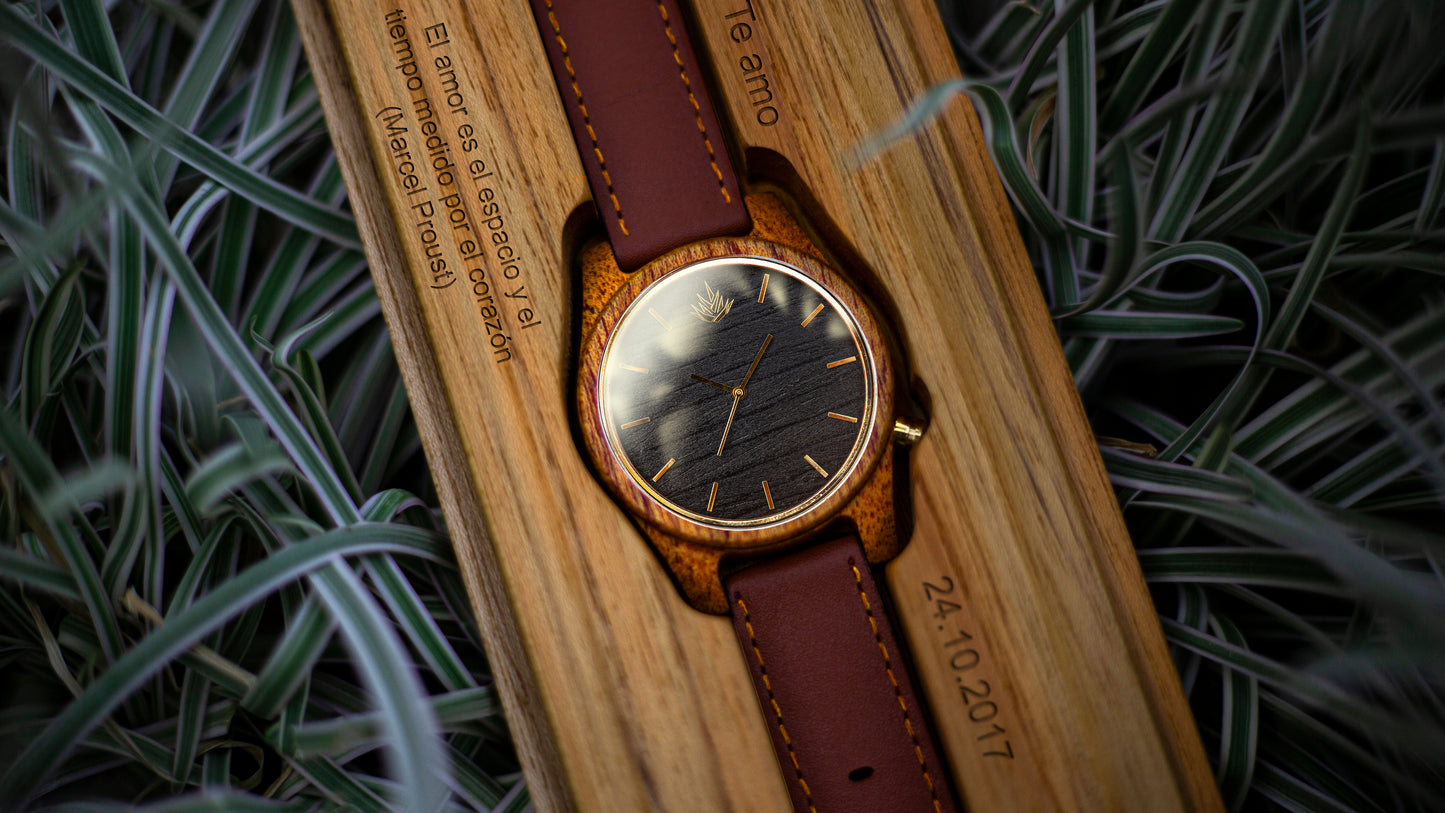 Pareja de Agavus | Línea Agavia | 37mm y 44mm | Caoba | Carátula Blanca y Ébano
