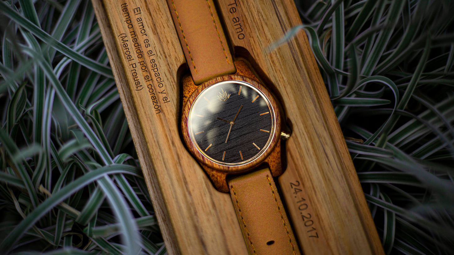Pareja de Agavus | Línea Agavia | 37mm y 44mm | Caoba | Carátula Blanca y Ébano