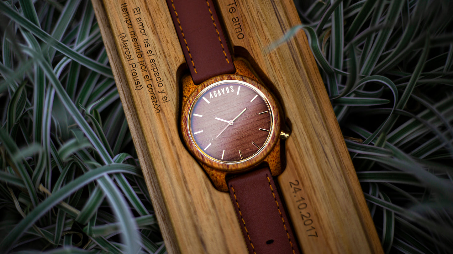 Pareja de Agavus | Línea Agavia | 37mm y 44mm | Caoba | Carátula Blanca y Sapelli