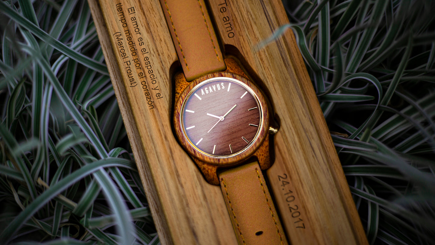 Pareja de Agavus | Línea Agavia | 37mm y 44mm | Caoba | Carátula Blanca y Sapelli